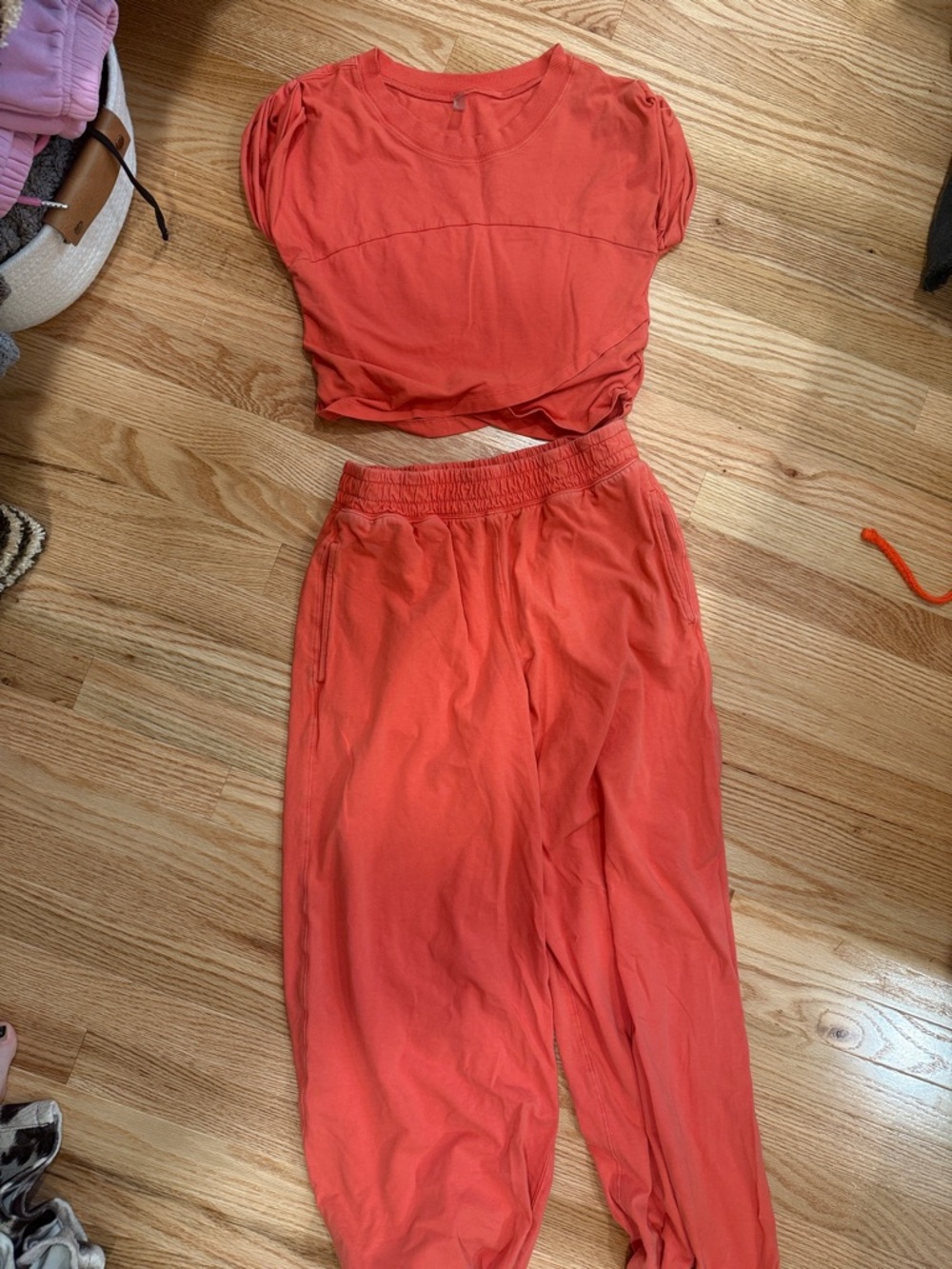 Free people movement Two-Piece Crop Top & Elastic Waist Pants Set - Coral